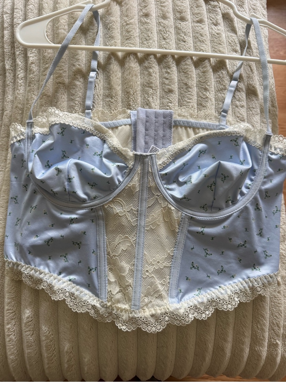 Forever 21 Light Blue Floral Lace Bustier Top
